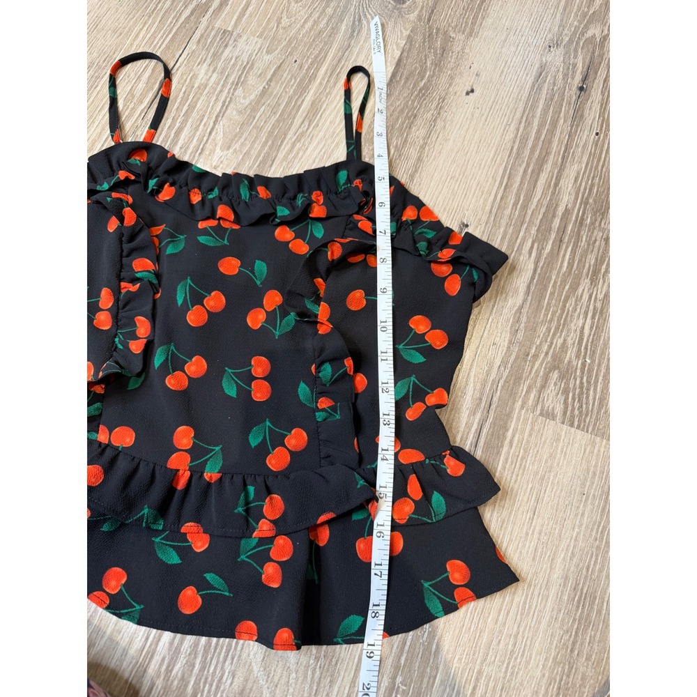 Free Generation Cherry Print Ruffle Cami Top Black Red Small Cherrycore Summer - Picture 6 of 6